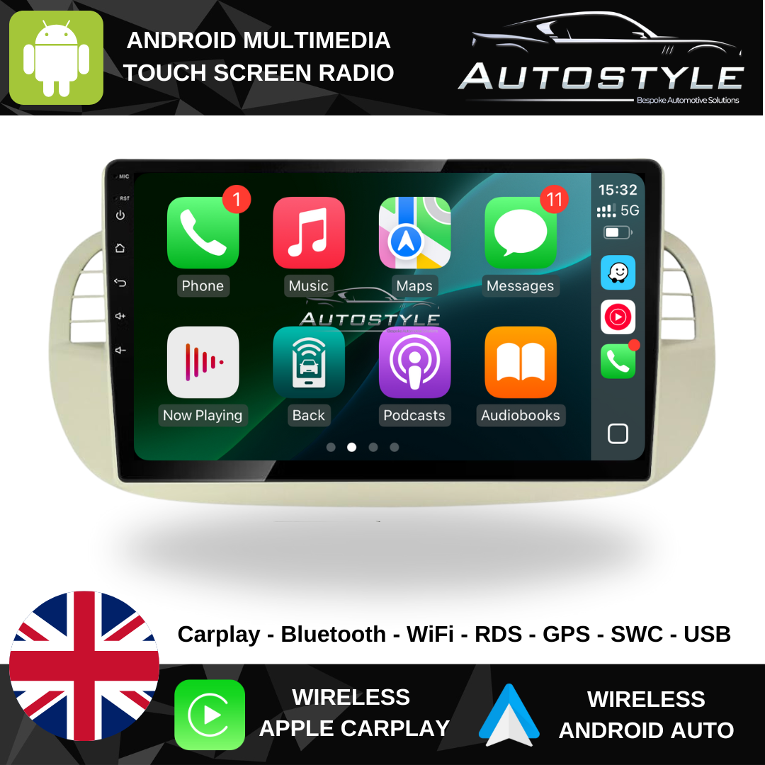 Fiat 500 Apple Carplay / Android Auto 9" Stereo Upgrade 2010-15