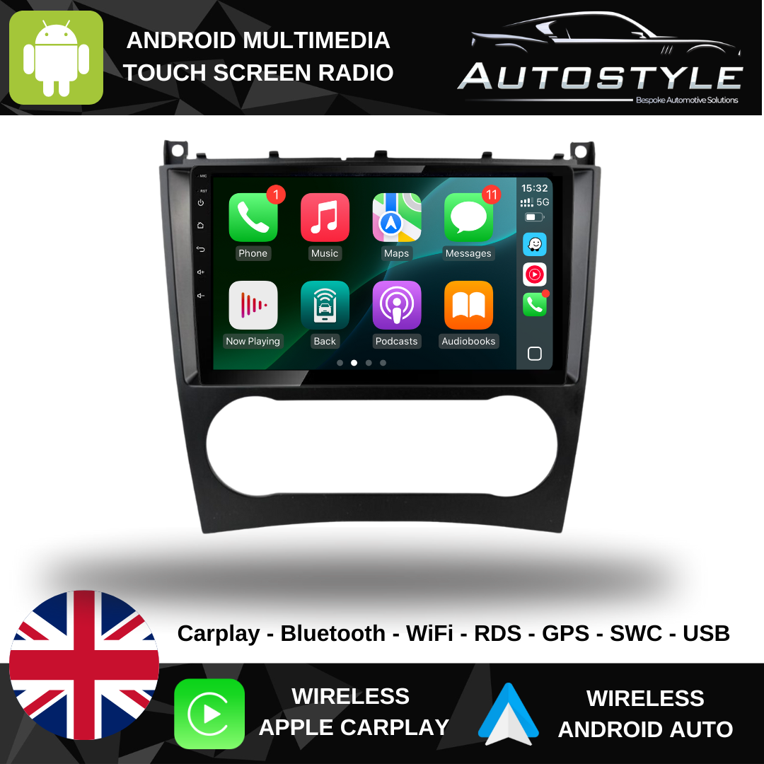Mercedes-Benz CLK W203 C Class Apple Carplay / Android Auto 9" Stereo Upgrade