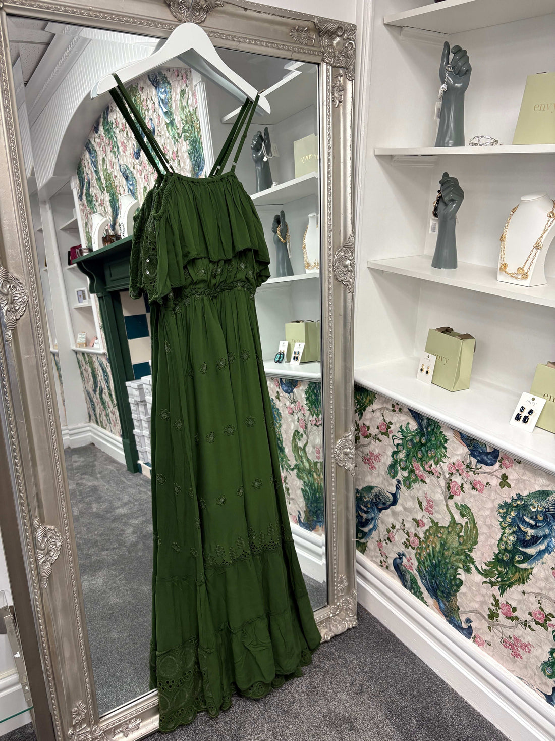 Luxtyle Embellished Green Strappy Maxi Dress – One Size (Fits UK 8–18)