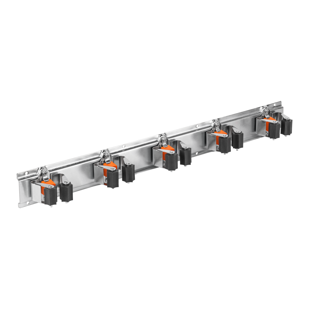 Wall Mount Tool Holder Rail - Roller Grip Design (5 Handles)