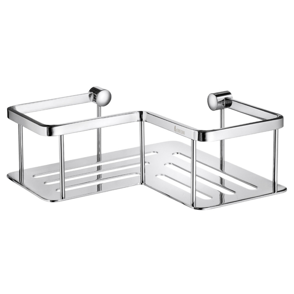 Smedbo Sideline L-Shape Corner Shower Basket Solid Tray Polished Chrome