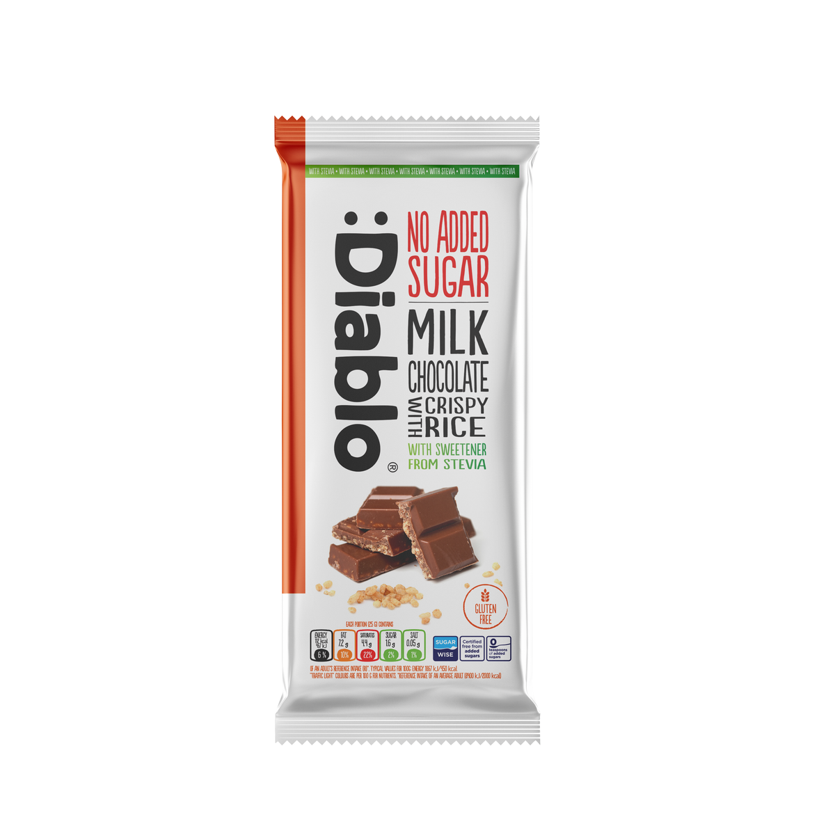 Milk Chocolate with Crispy Rice with Stevia (75g)