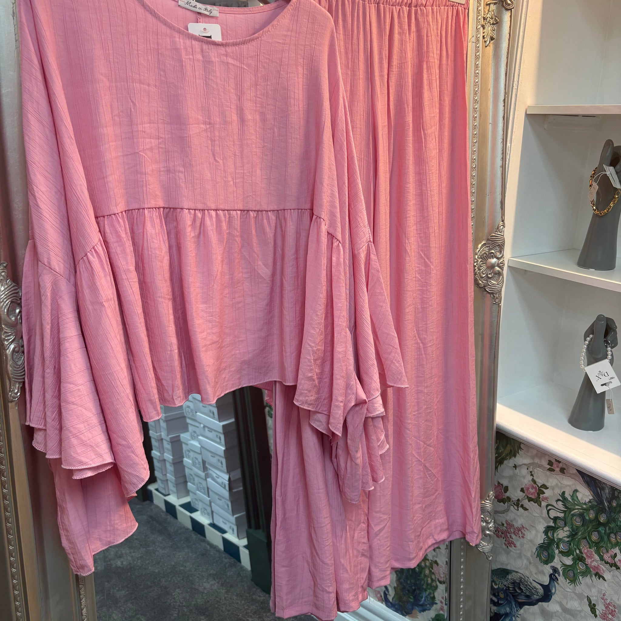 Frill Sleeve Co-ord Set | Two Piece Top & Trousers – One Size 8-18