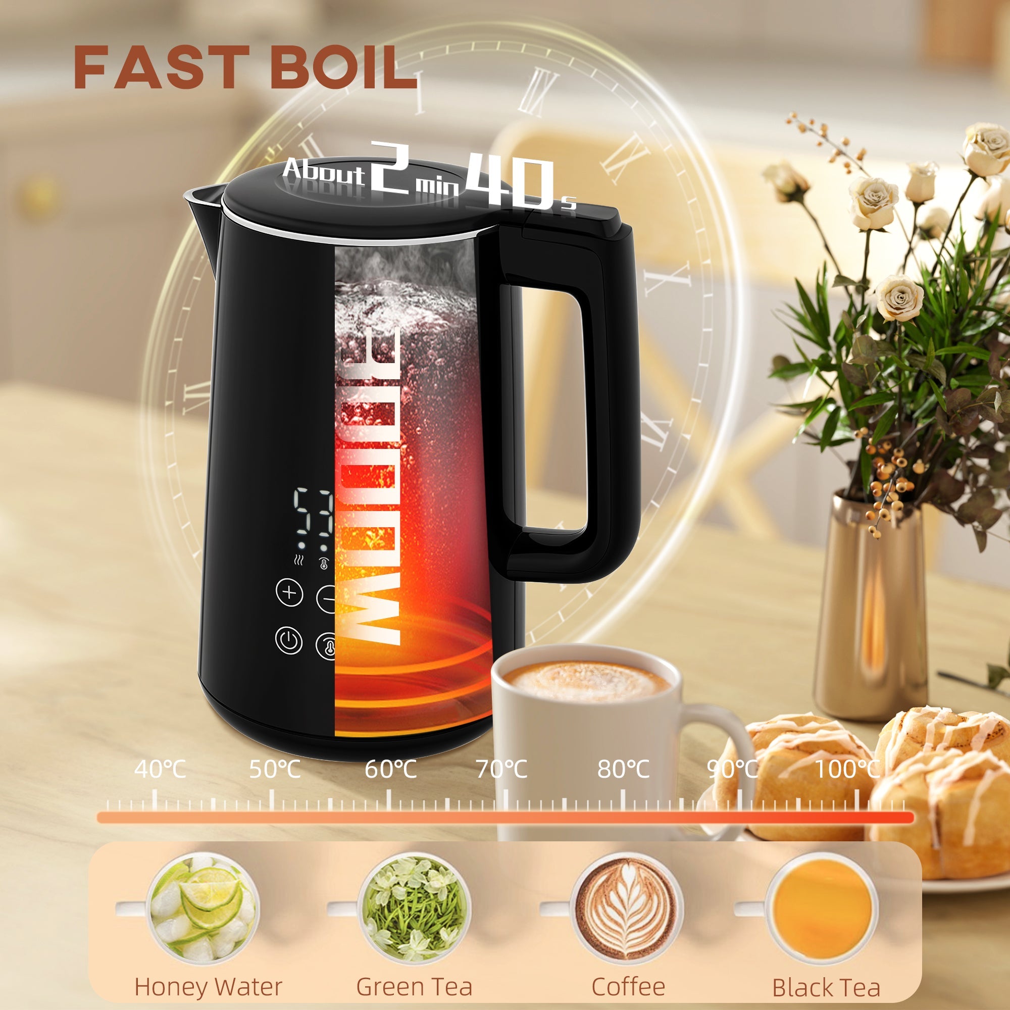 HOMCOM 1.5L 3000W Fast Boil Electric Kettle and 2 Slice Toaster Set