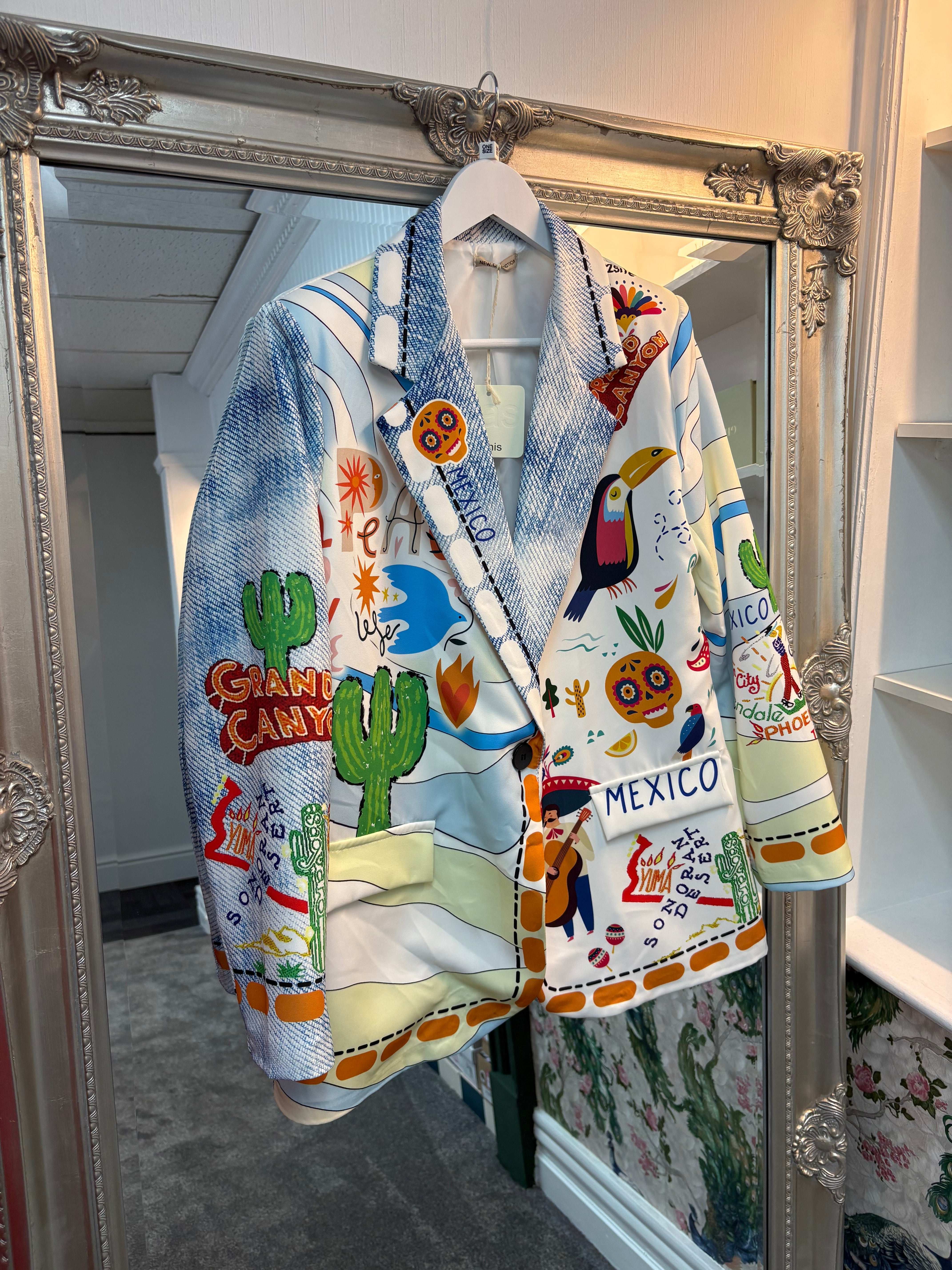 Mexico Print Blazer | Statement Jacket One Size 8-16