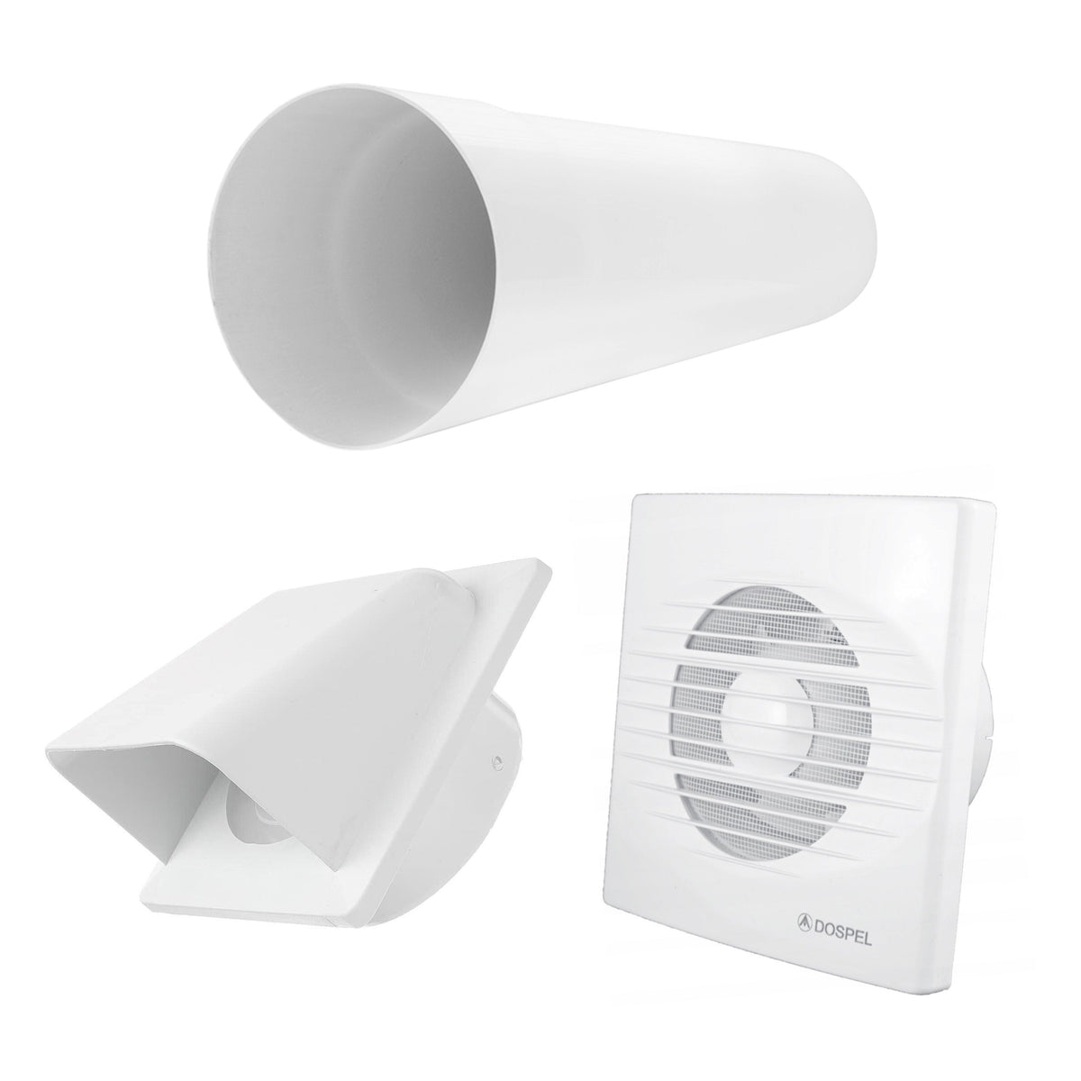 Rico Timer/Humidistat Fan Through Wall Ventilation Kit 100mm Pipe White Vent