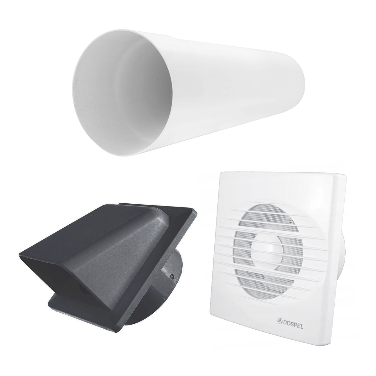 Rico Pull-Cord Switch Fan Through Wall Ventilation Kit 100mm Pipe Graphite Vent
