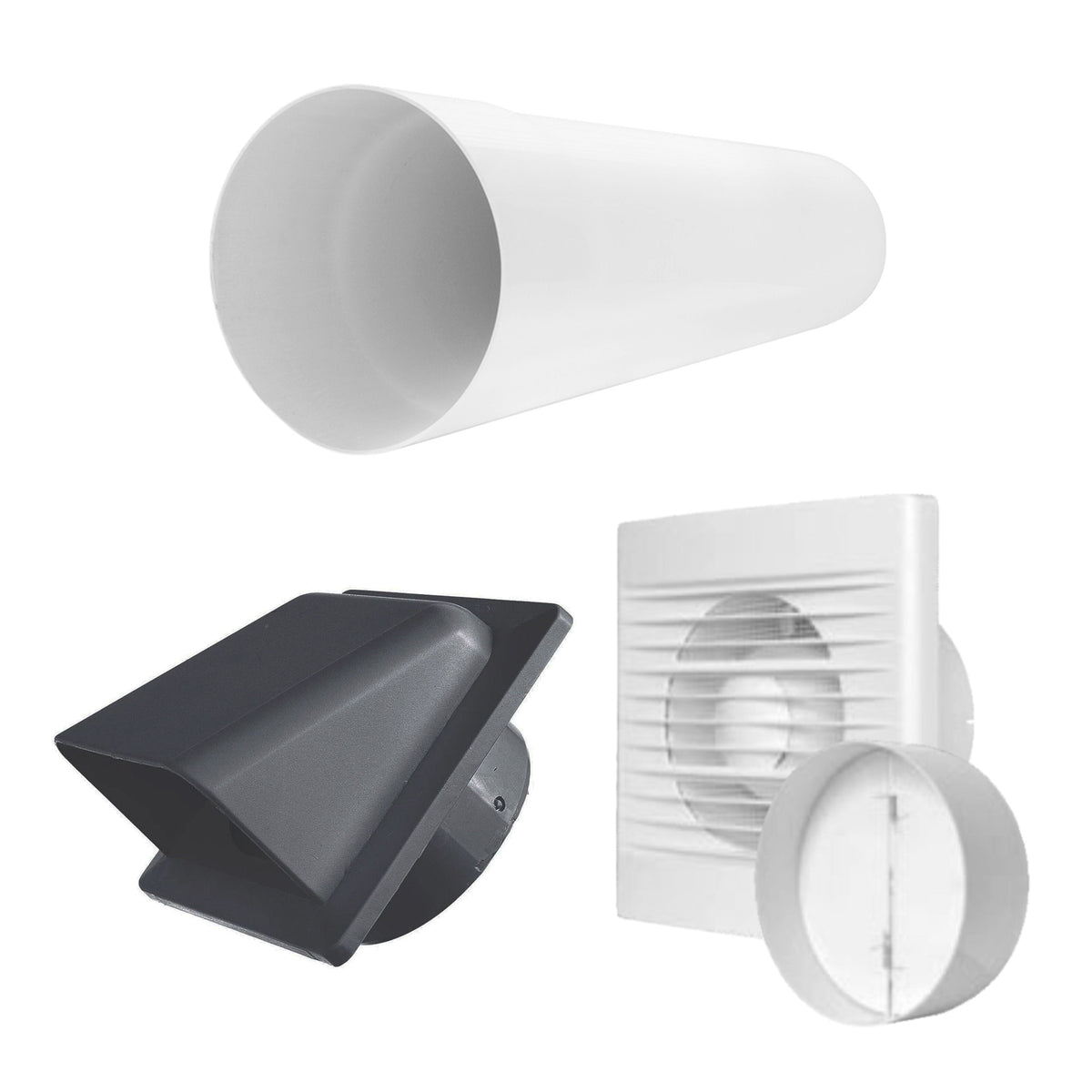 Styl Fan with Timer Through Wall Ventilation Kit 100mm Pipe with Graphite Vent
