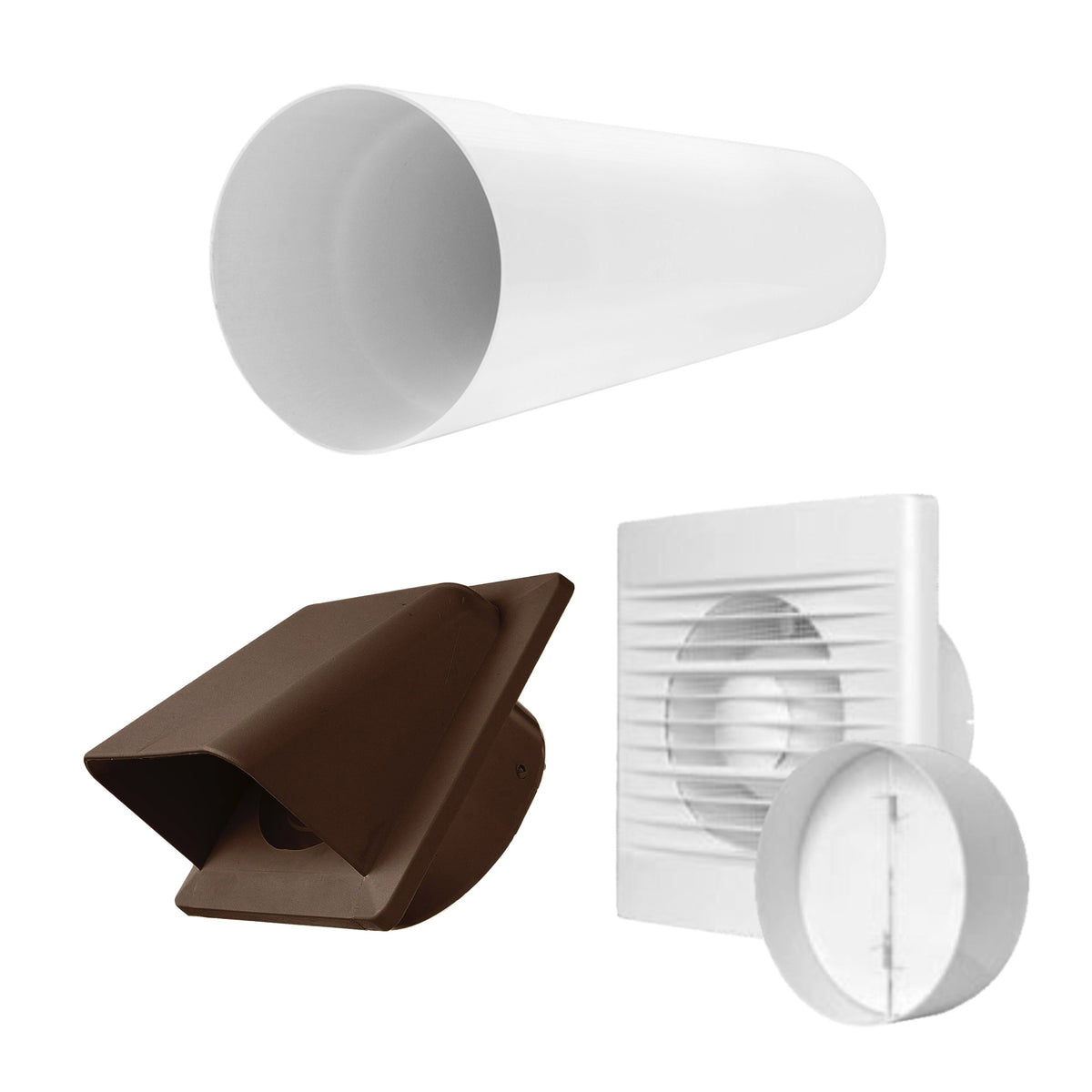Styl Timer/Humidistat Fan Through Wall Ventilation Kit 100mm Pipe Brown Vent