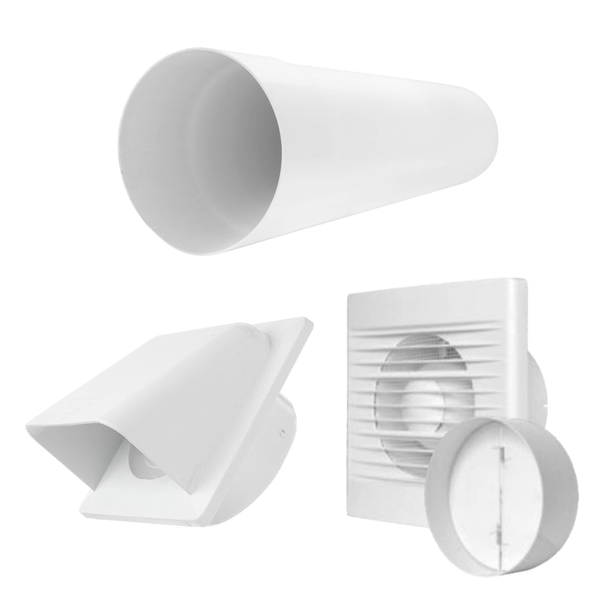 Styl Fan with Timer Through Wall Ventilation Kit with 100mm Pipe and White Vent