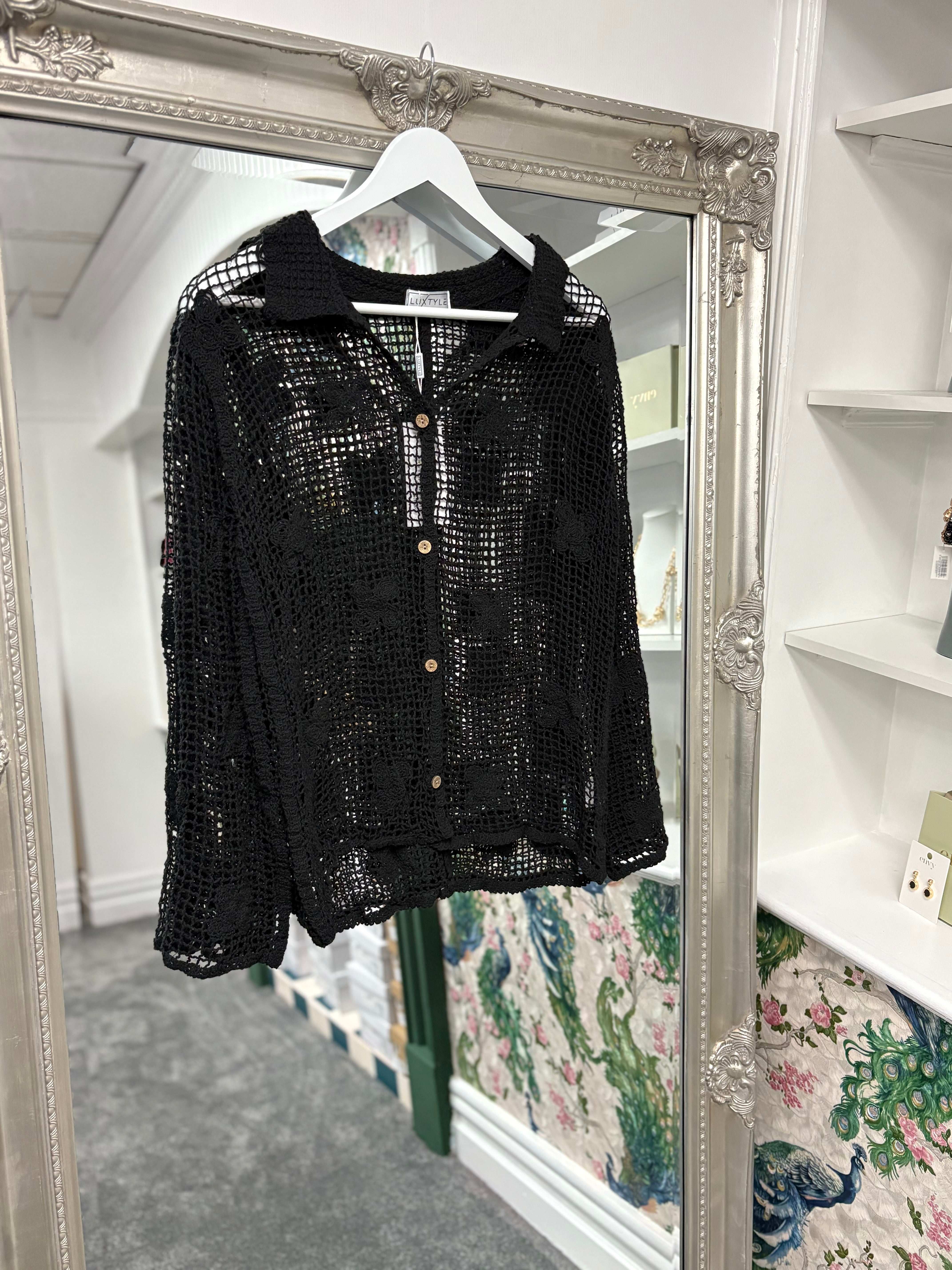 Luxtyle Square Crochet Shirt | Sheer Button Down Blouse | One Size Fits 8–16/18