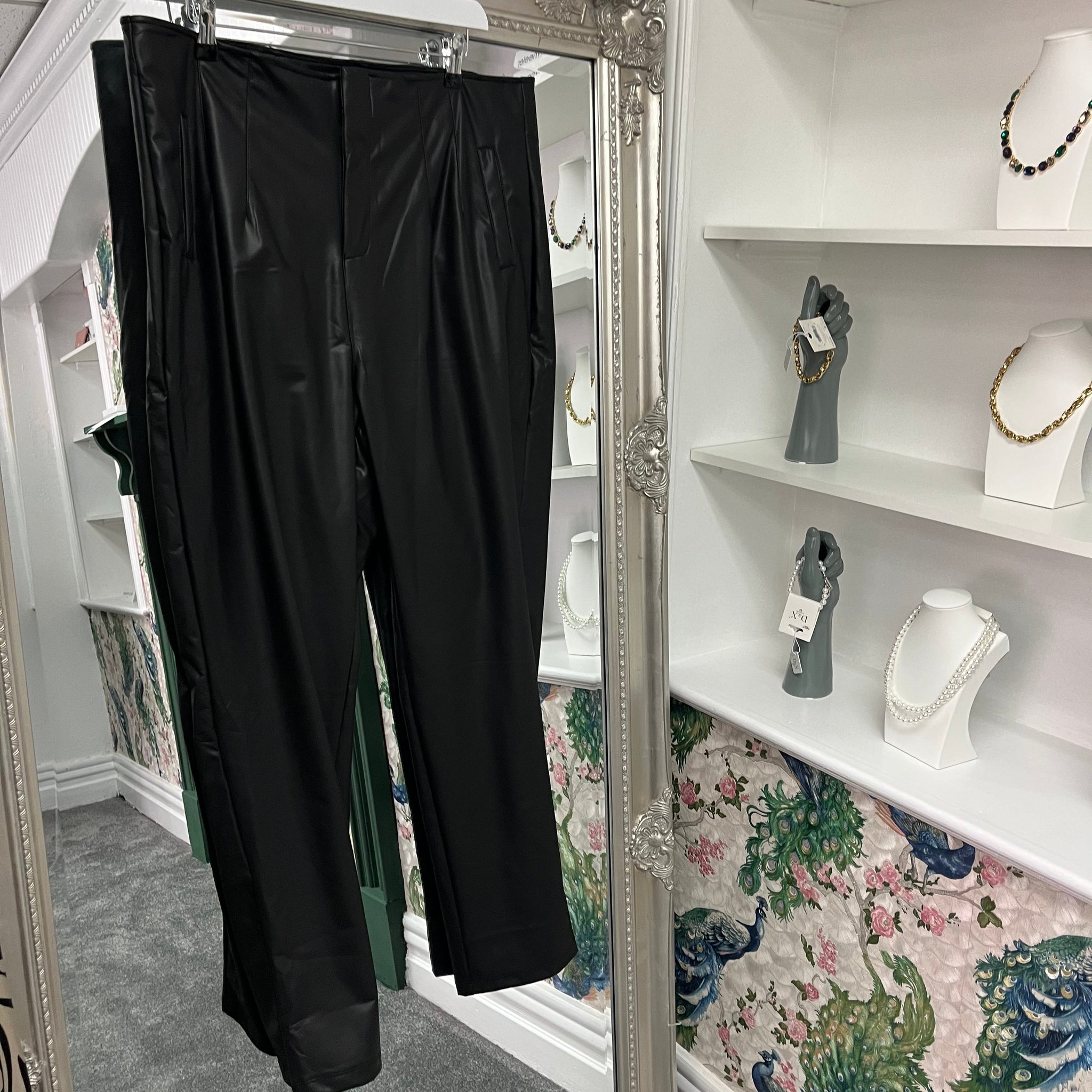 Curve Matte Faux Leather Tailored Trousers Black | Sizes 18–24