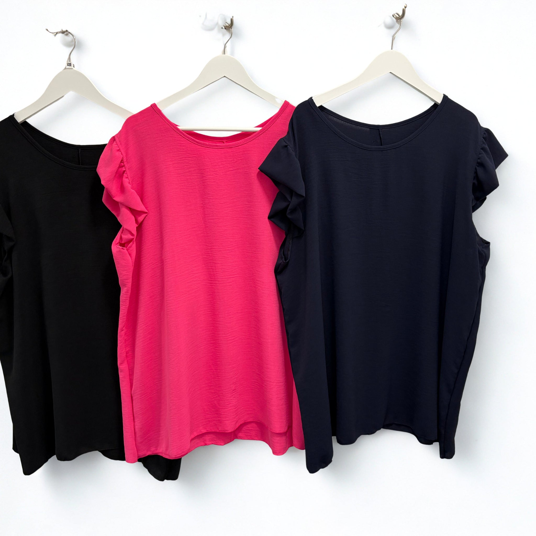 Frill Cap Sleeve Top with Button Back – One Size (Fits 8–22)