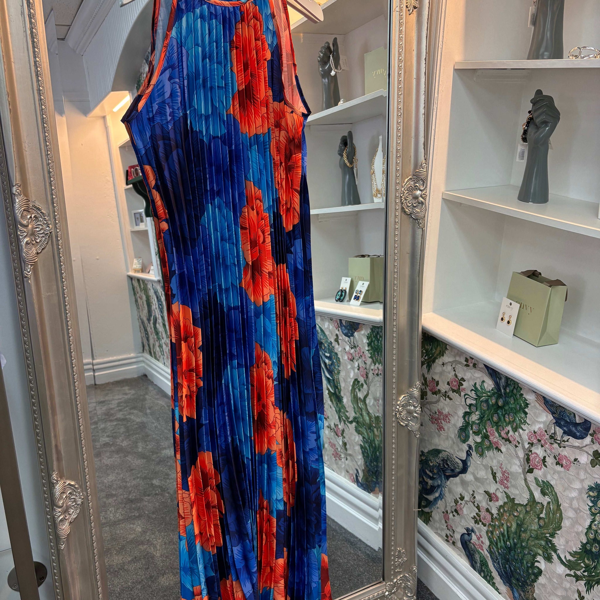 Luxtyle Pleated High Neck Floral Dress – One Size Fits 8–18