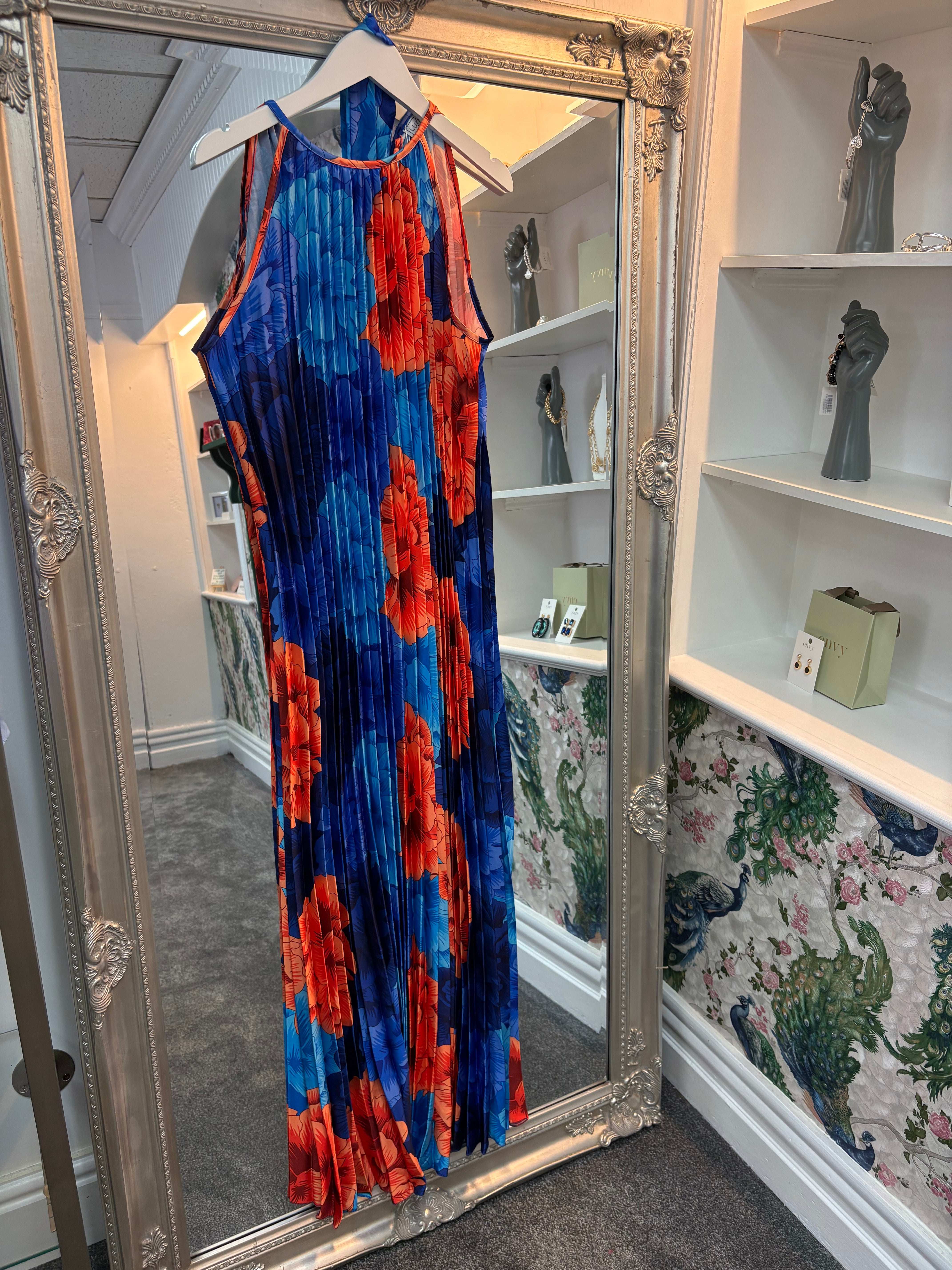 Luxtyle Pleated High Neck Floral Dress – One Size Fits 8–18