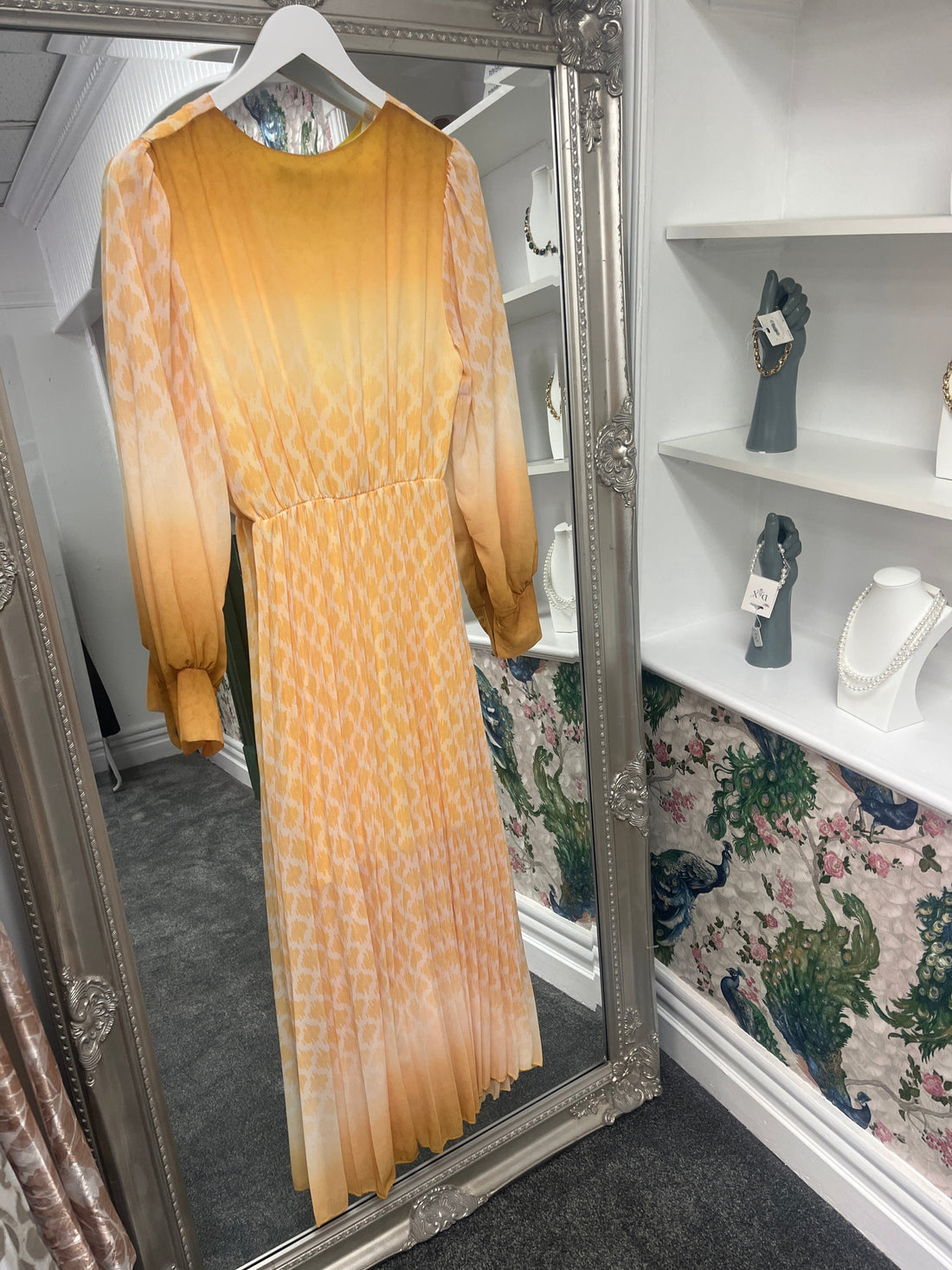 Yellow Pleated Longsleeve Dress | One Size 8-14