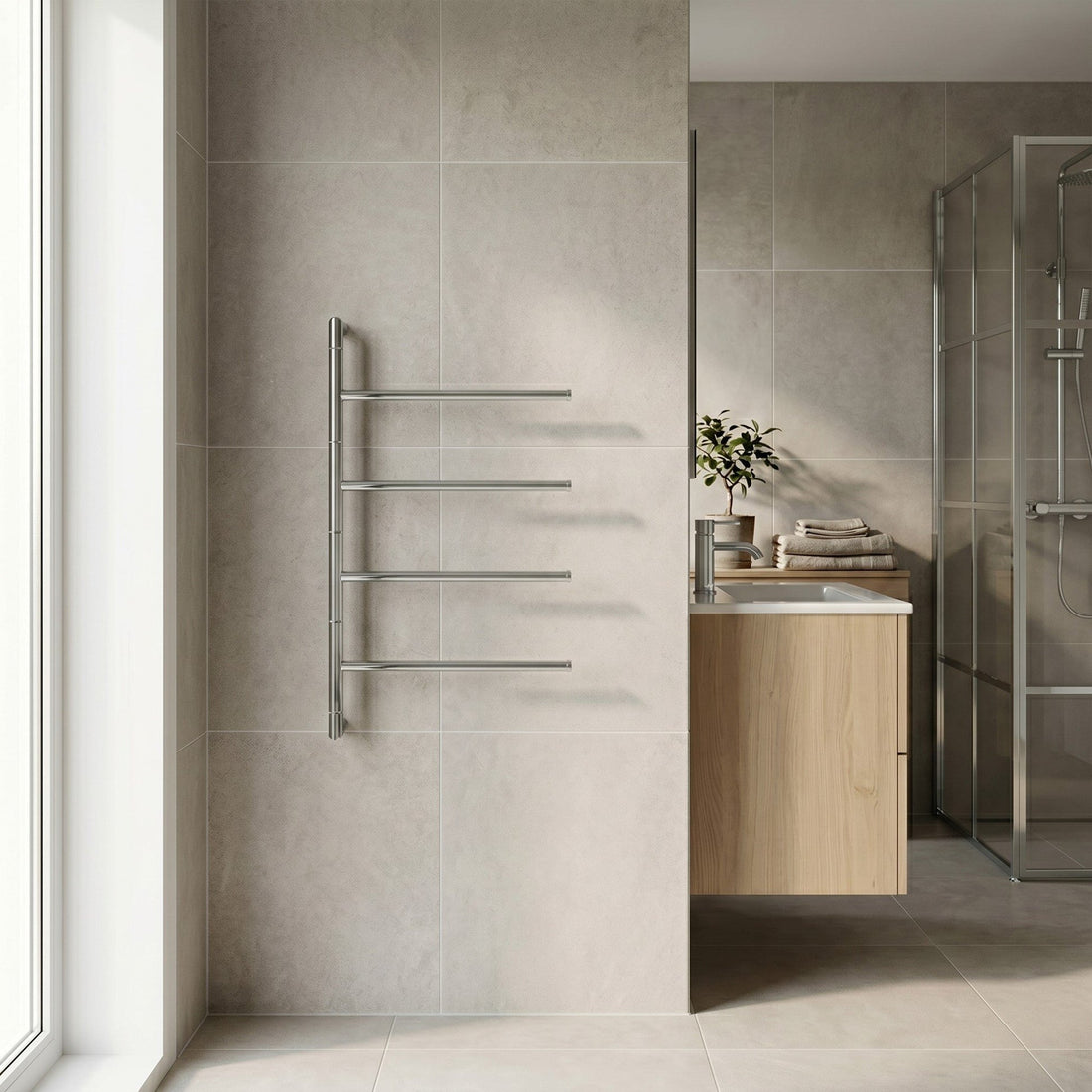 Smedbo Outline Lite FK634 Swing Arm Towel Rail — 4 Arms, Wall-Mounted