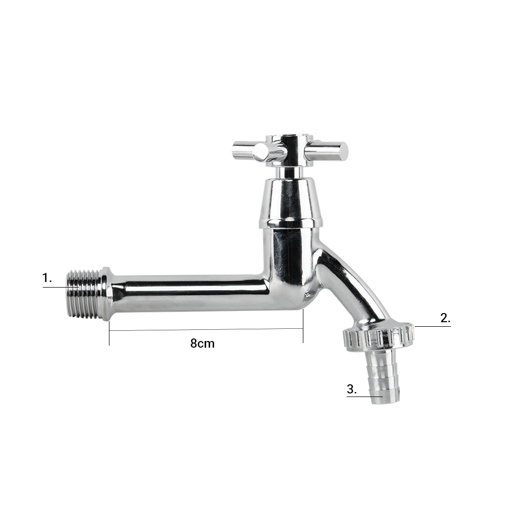 Extended Cross Bib Chrome Brass Garden Tap 1/2in BSPM Inlet 1/2in Hose Barb