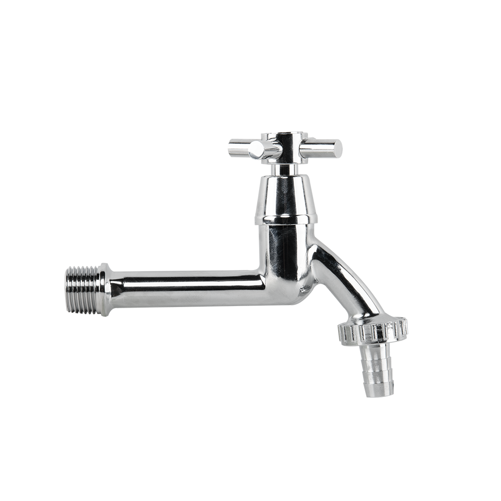 Extended Cross Bib Chrome Brass Garden Tap 1/2in BSPM Inlet 1/2in Hose Barb