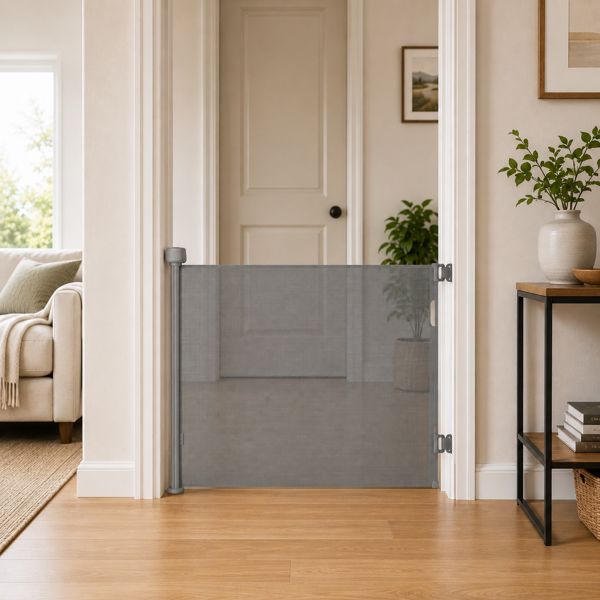 FYLO Premium Baby Fabric Safety Retractable Stair Gate - Grey (Upto 120cm Width)