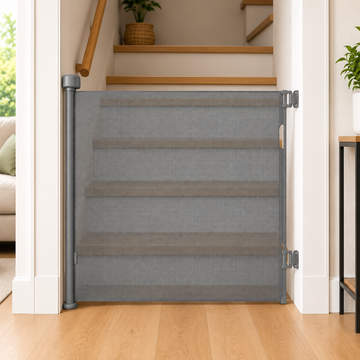 FYLO Premium Baby Fabric Safety Retractable Stair Gate - Grey (Upto 120cm Width)
