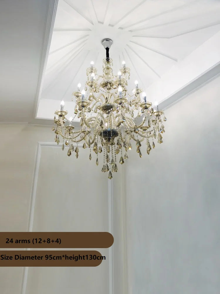 Large Villa 24/32/36/48 Lamps Crystal Chandelier Stair Long Lighting Fixture