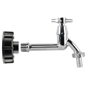 IBC 2" S60X6 - 1/2" BSP Cap with Extended Brass Chrome Tap 1/2" Barb