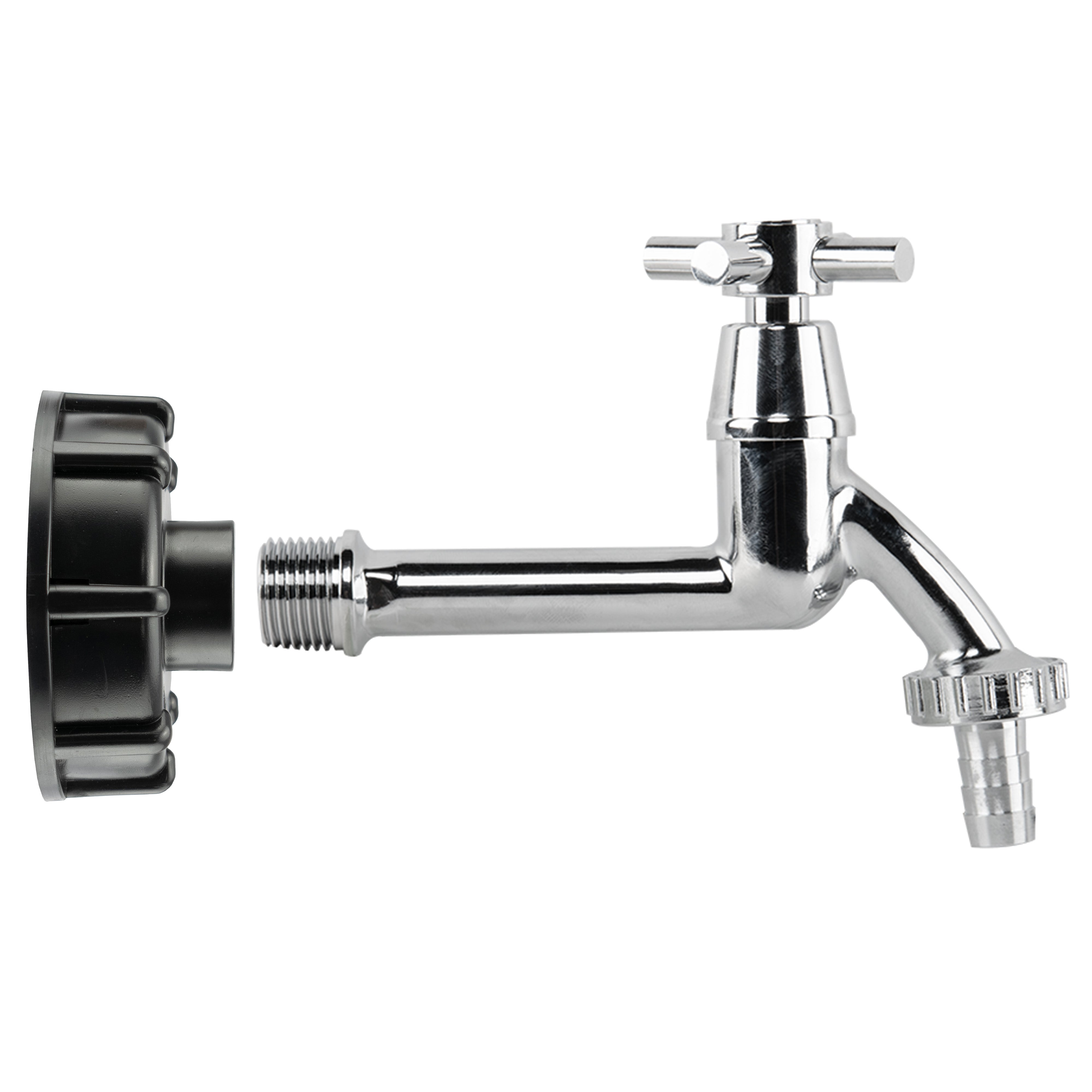 IBC 2" S60X6 - 1/2" BSP Cap with Extended Brass Chrome Tap 1/2" Barb