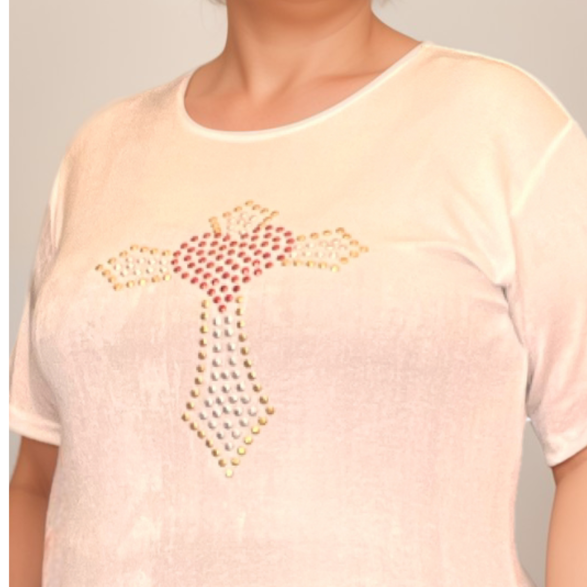Soft Stretchy Short Sleeve Cross Studded Top