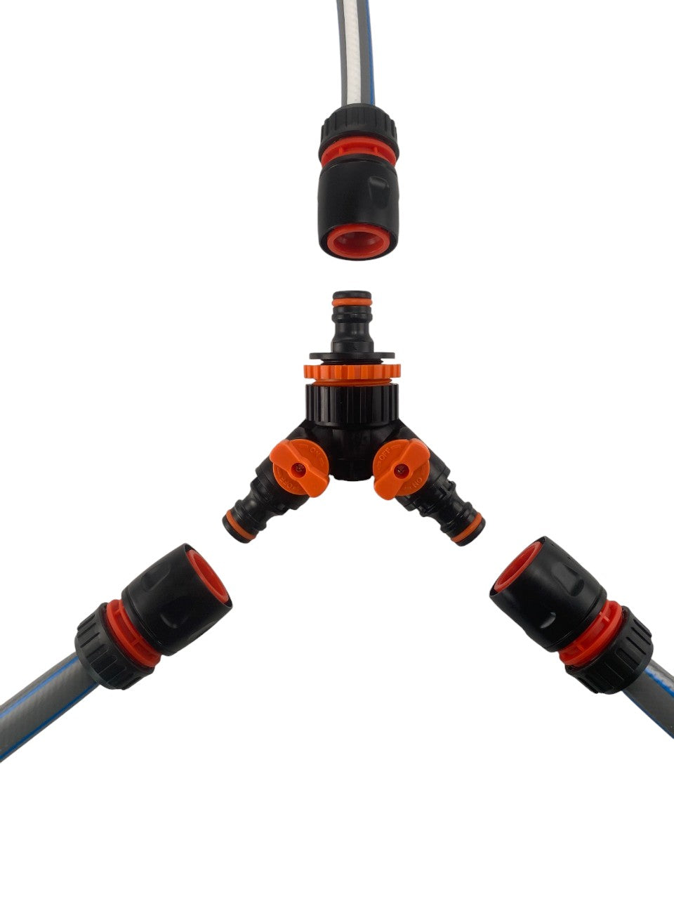 3 Way Connector Set with Valve Black/Orange