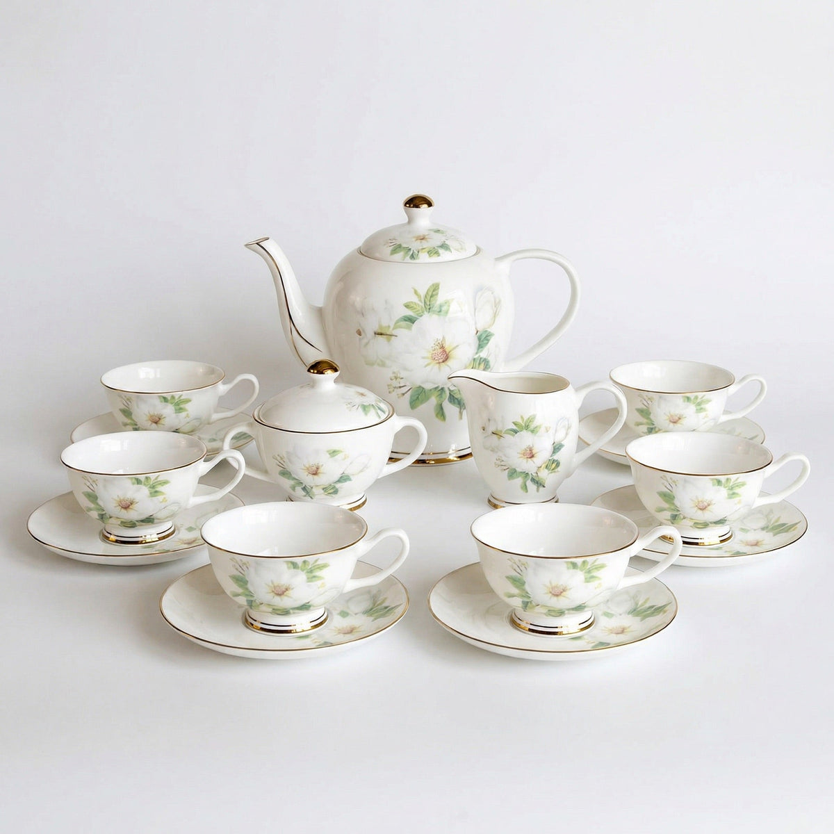 Ivory Camellia Tea Set - Service for 6 (15 Pieces)