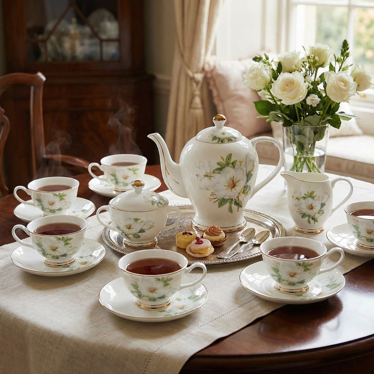 Ivory Camellia Tea Set - Service for 6 (15 Pieces)