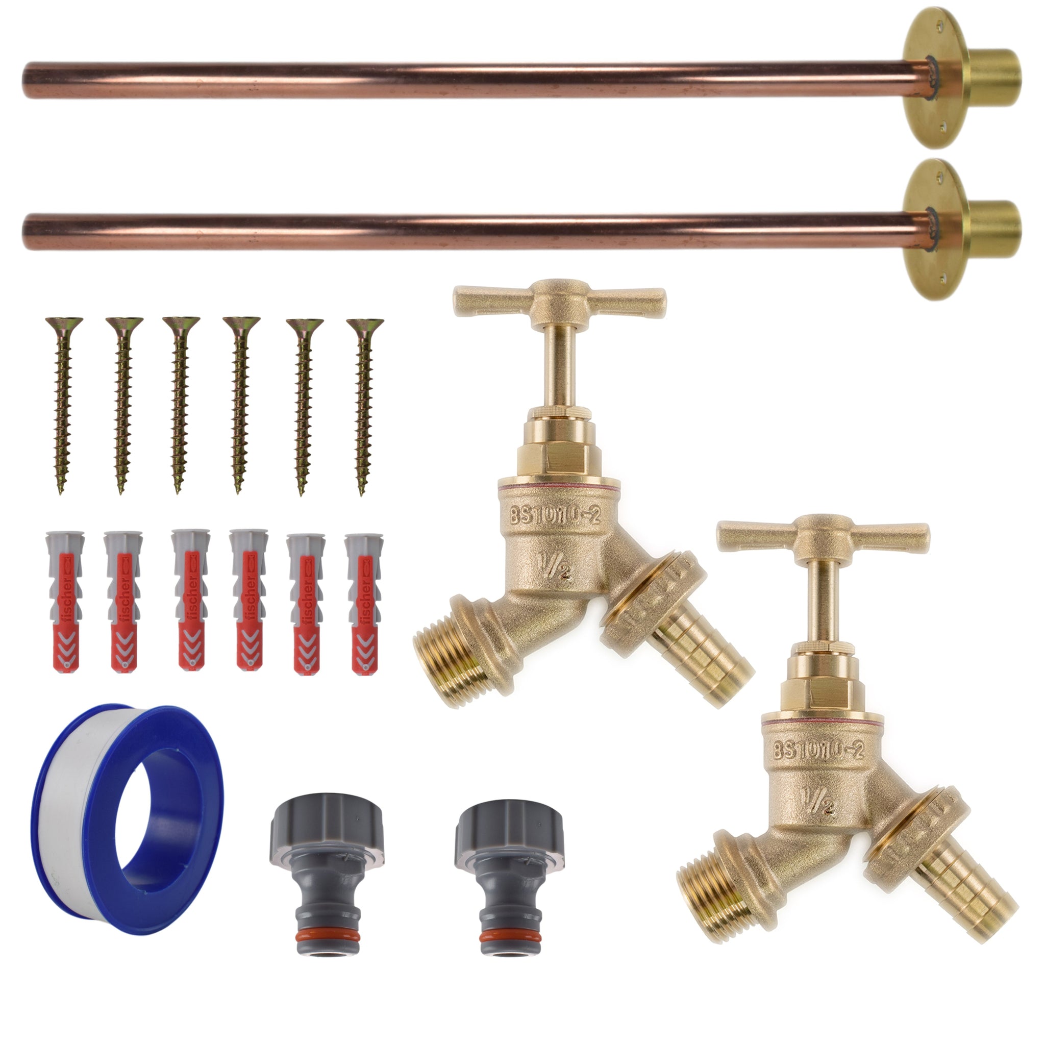 Brass Barbed Bib Tap BASIC Connection Kit x2