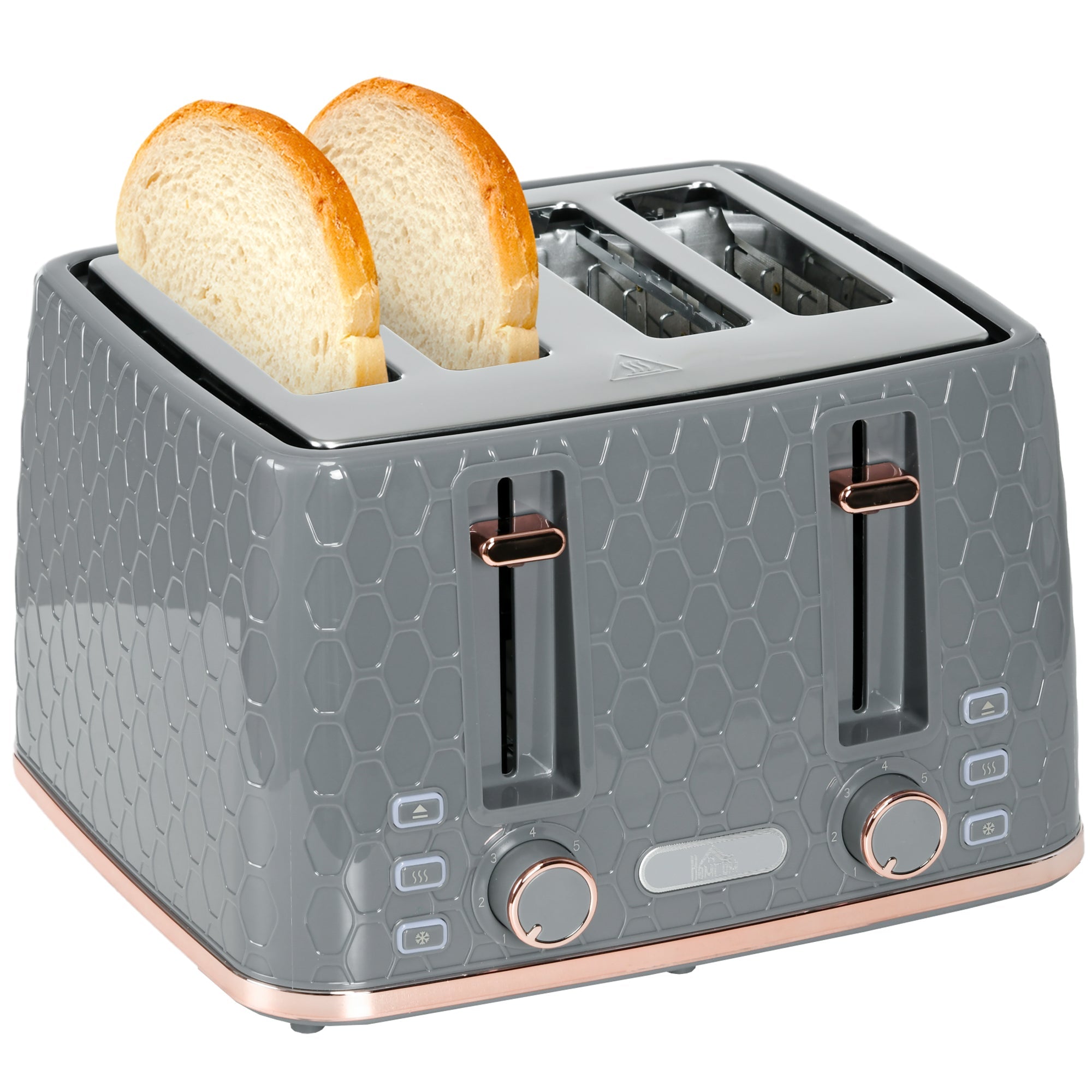 HOMCOM Toaster with 4 Slot, 7 Browning Levels, 1600W, Black Honeycomb