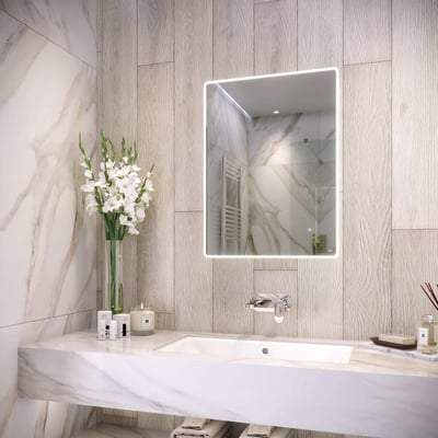 LED Illuminated Portrait Mirror with Demister, Shavers Socket and Touch Sensor Switch