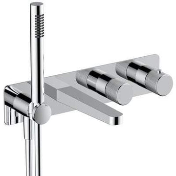 Horizontal Dual Outlet Thermostatic Concealed Shower Valve with Handset and Bath Spout - All Colours