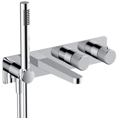 Horizontal Dual Outlet Thermostatic Concealed Shower Valve with Handset and Bath Spout - All Colours