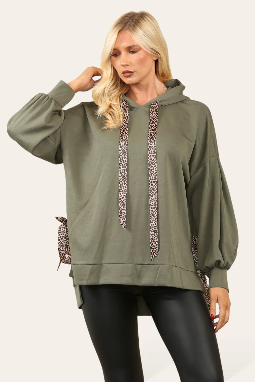 Leopard String Hoodie – Navy & Khaki