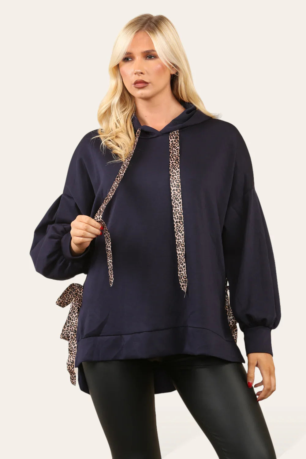 Leopard String Hoodie – Navy & Khaki