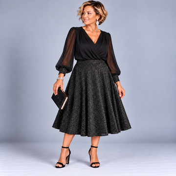 Sparkly Elastic Waist A-Line Swing Skirt