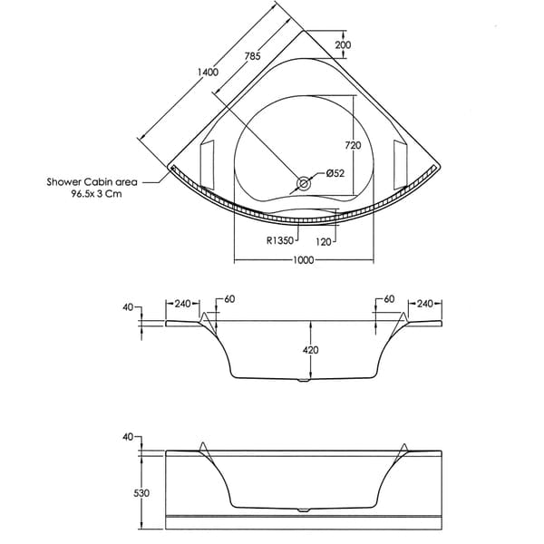 Luxe Corner Bath with Built-in Headrests - 1400 x 1400mm