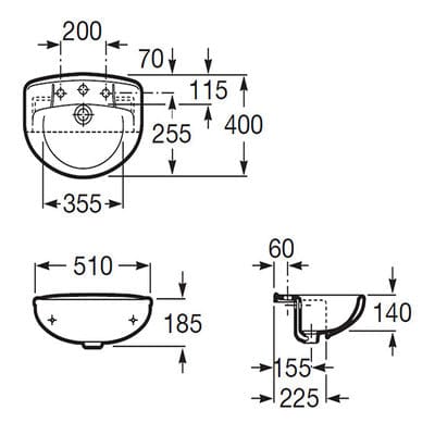 Laura 510mm Semi-Recessed Basin 2 Tap Holes