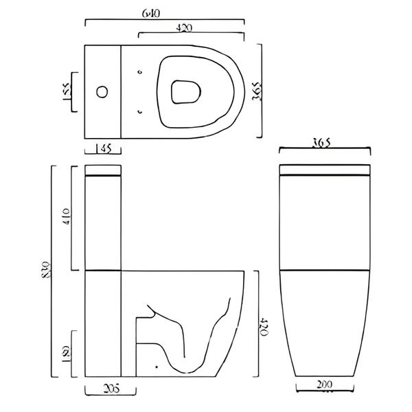 Emme Close Coupled Toilet with Closed, Flush to Wall Back