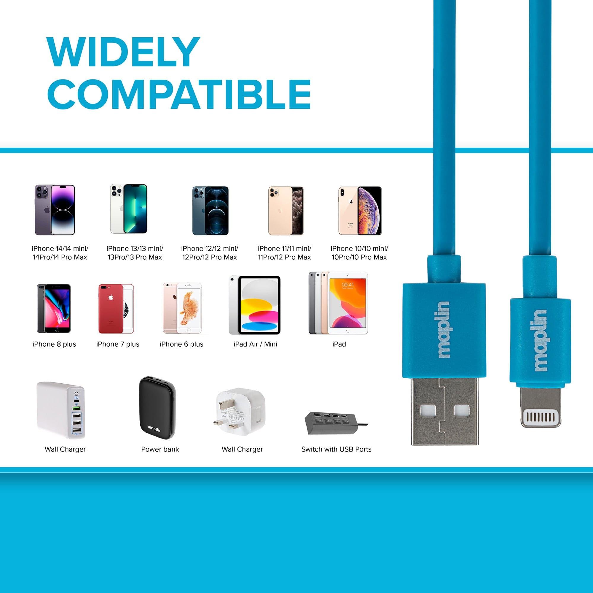 Maplin Premium Lightning to USB-A Cable - 0.75m