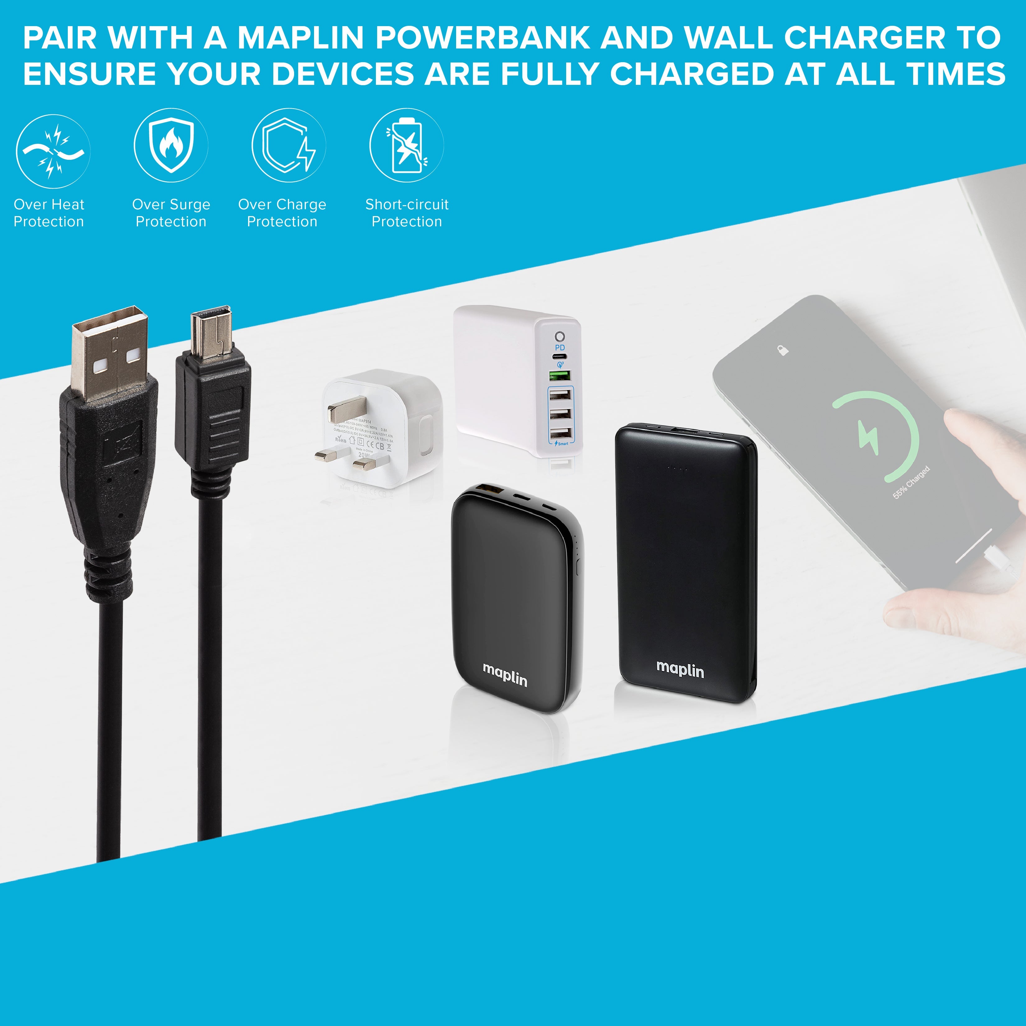 Maplin USB-A to Mini USB-B Cable - Black