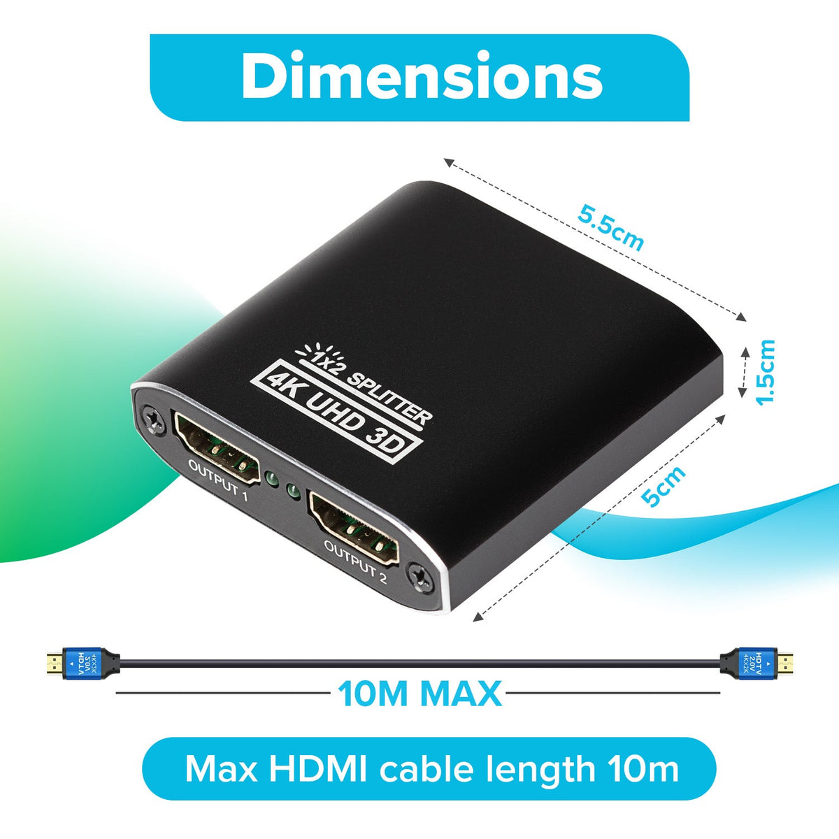 Splitter Map Maplin HDMI Splitter 1 Port In 2 Ports Out 4K Ultra HD @30Hz 10.2Gbps ...
