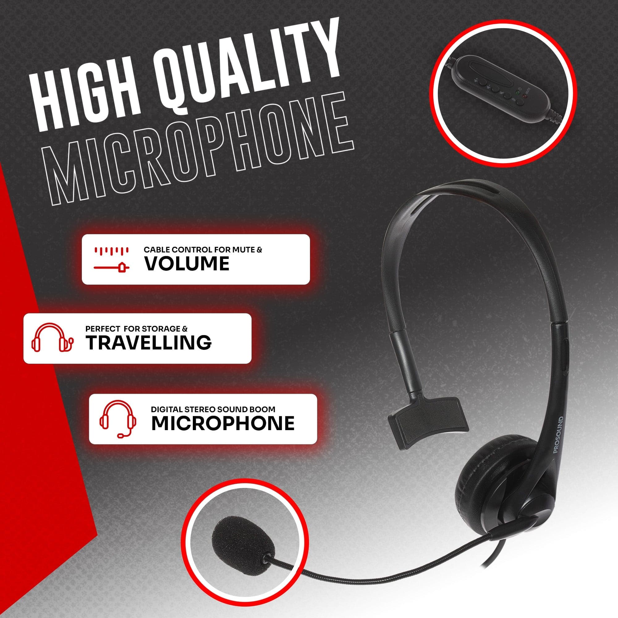 ProSound Single Ear Mono USB-C Headset Boom Microphone Noise Cancellation