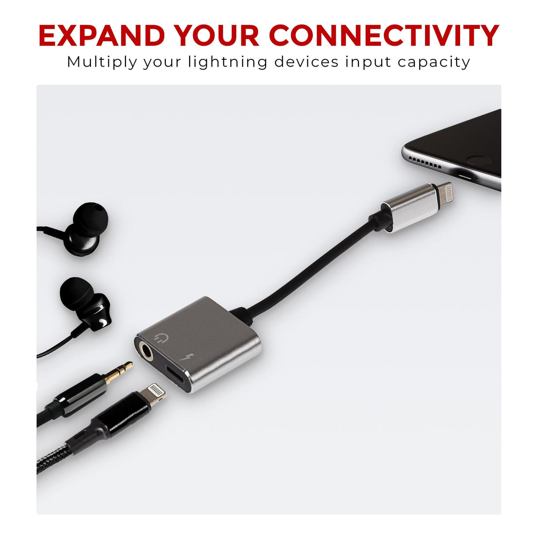 Maplin Lightning to 3.5mm Headphone Audio Jack / Lightning Charging Port Adapter - White, 10cm