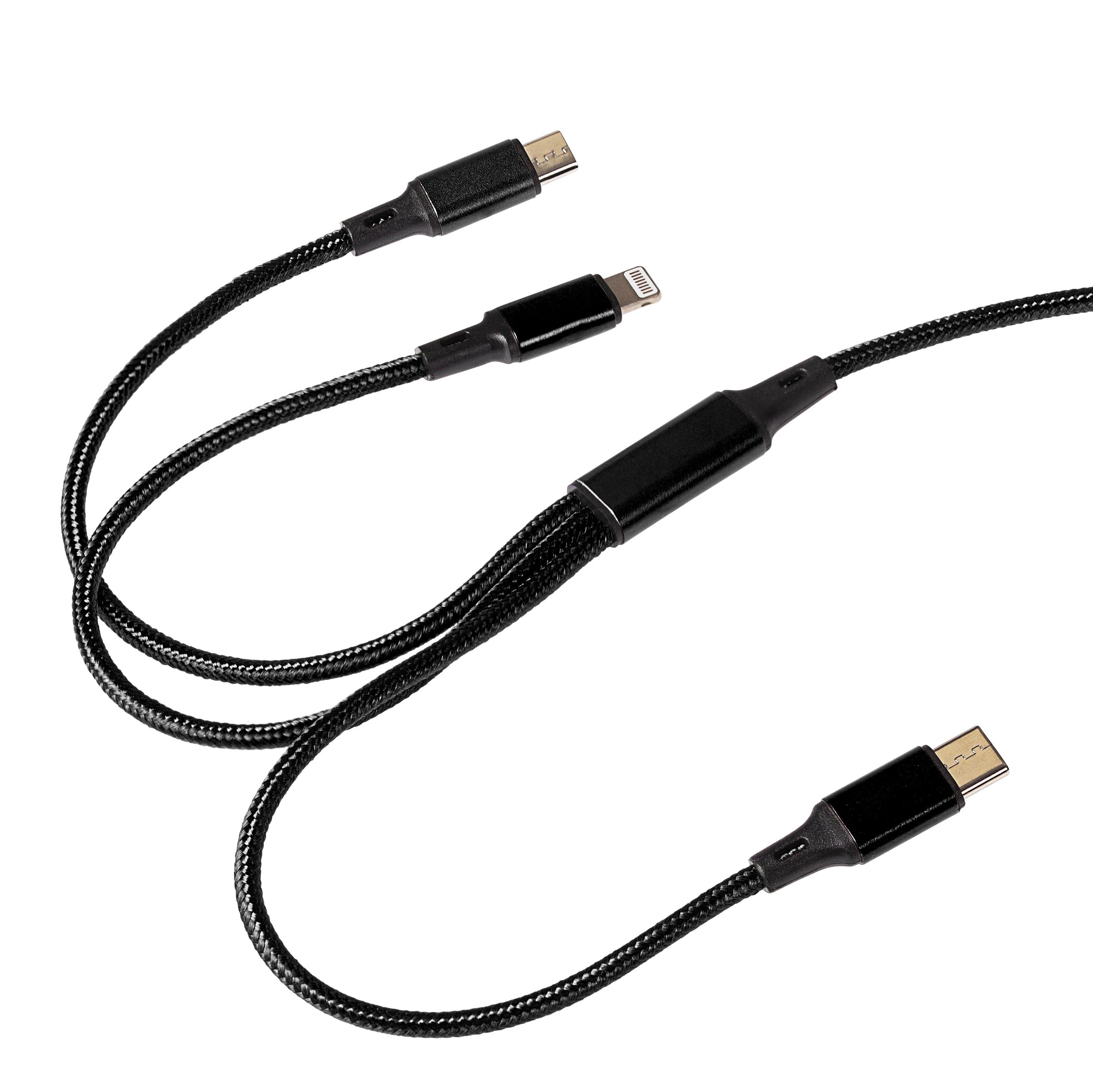 Maplin USB-A to 3-in-1 Multi-Charging USB-C / Lightning / Micro USB Braided Cable - 1.2m