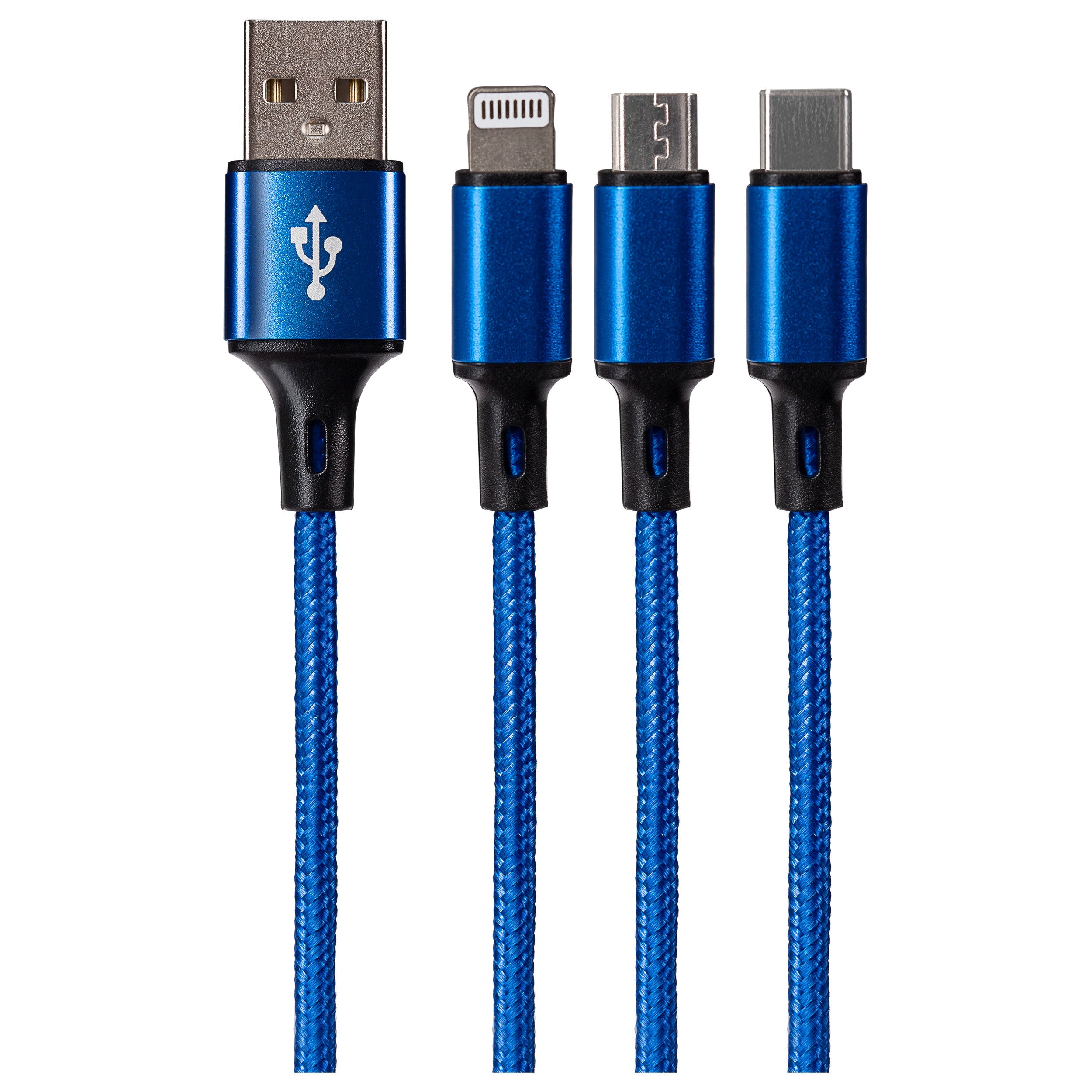 Maplin USB-A to 3-in-1 Multi-Charging USB-C / Lightning / Micro USB Braided Cable - 1.2m